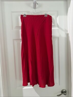 H&M Bright Red A-Line Midi Skirt